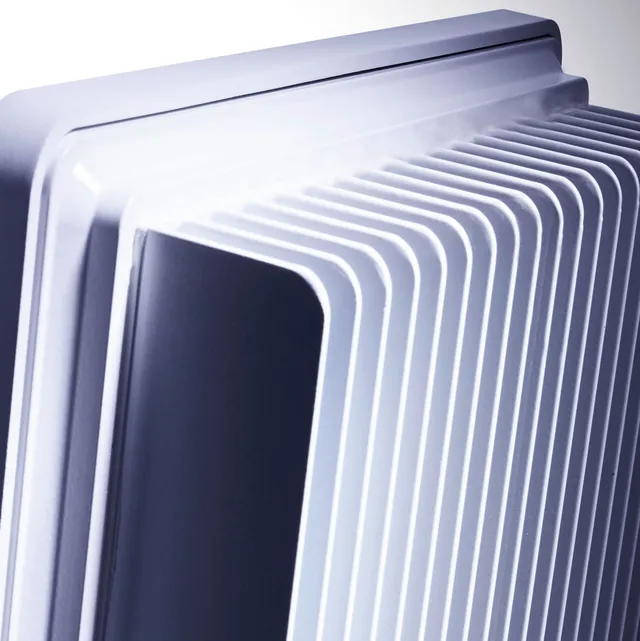Close view of the finned aluminium heat sink on the back of a DuraBrite light