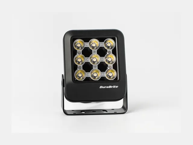 DuraBrite Gen2 Nano LED light, black housing, on its mounting bracket