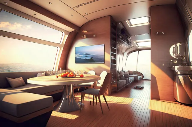 Sylvox Marine television mounted in the saloon of a vessel
